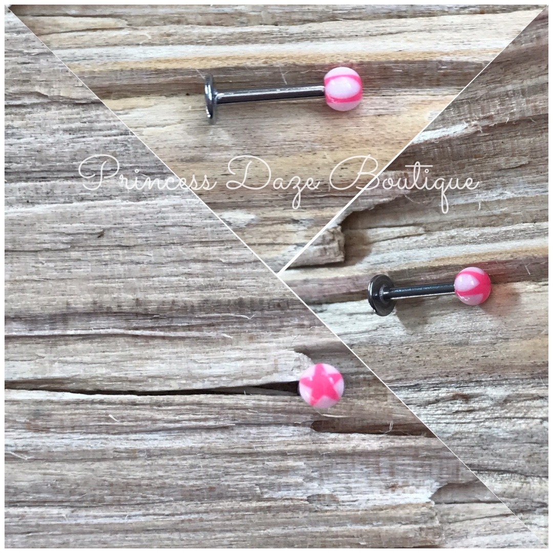Candy Swirl Lip Labret Monroe Piercing Jewelry Pink White Ball